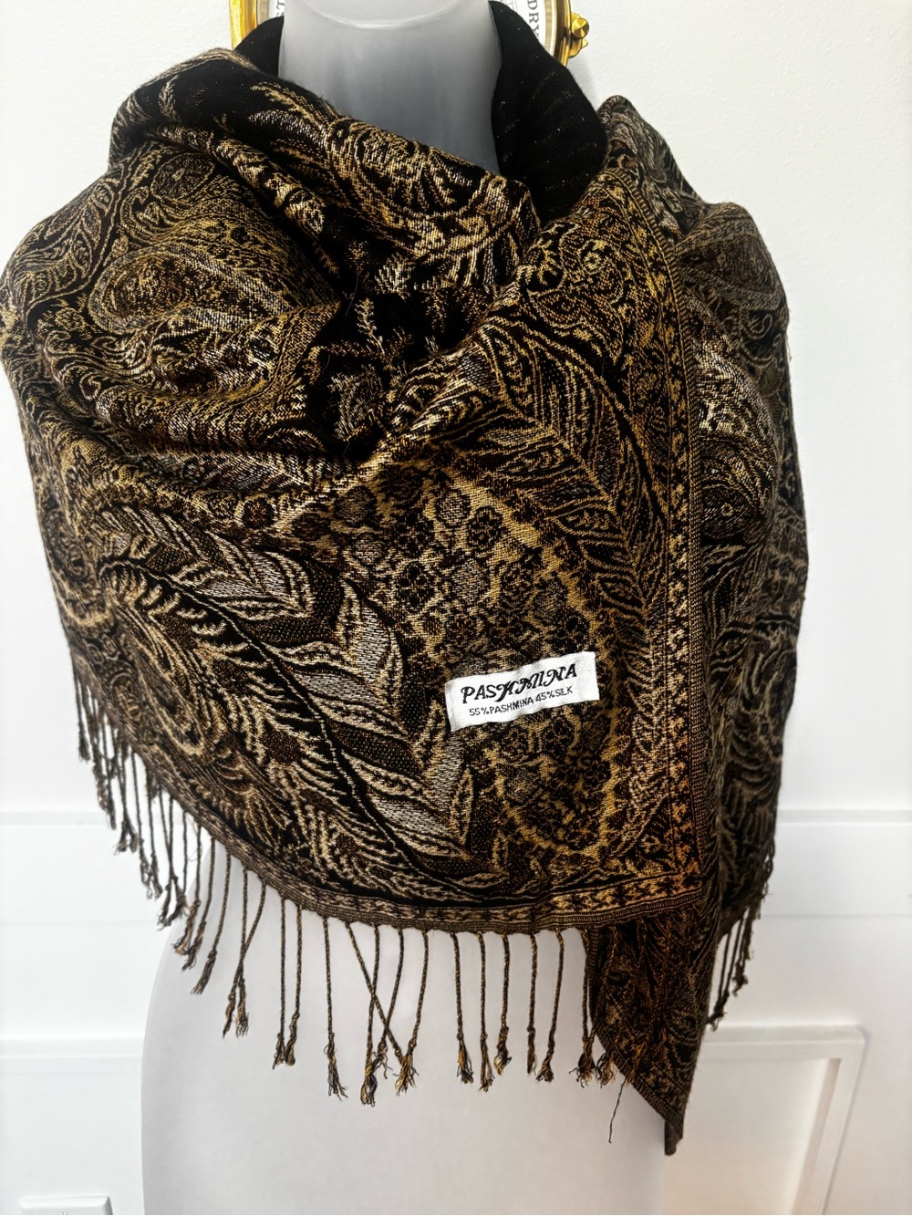 Elegant reversible PASHMINA VINTAGE 55% Pashmina 45% Silk Shawl Wrap Scarf